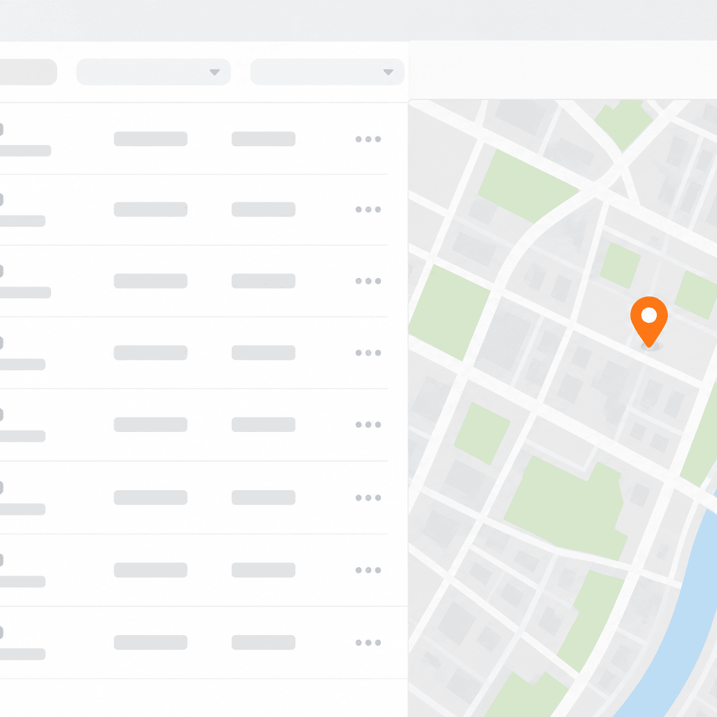 A municipal dashboard with inspection records beside a street map
